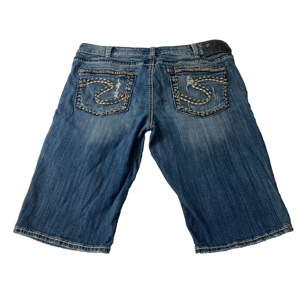 Silver Jeans Co. Aiko Mid Bermuda Distressed Denim Shorts Embellished Y2K W30 - Picture 2 of 11